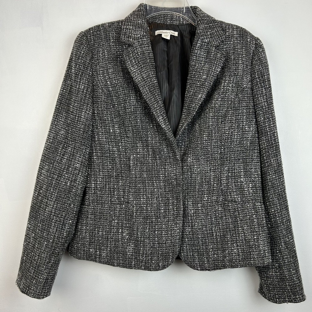 Coldwater Creek Blazer Womens 10 Tweed Jacket Gray 2 Snap Textured Sparkle